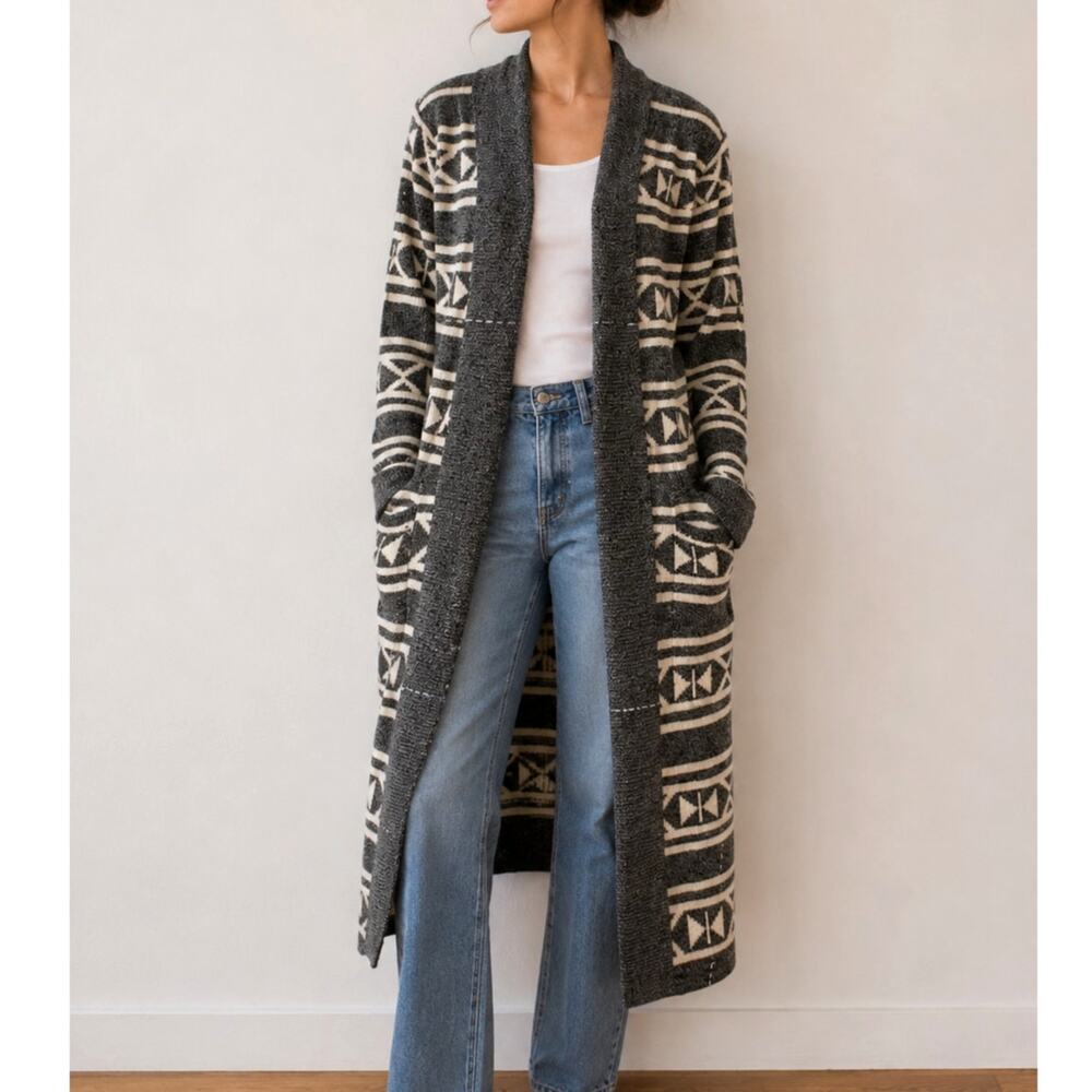 Show Me Your MuMu Nordic Knit Long Cardigan Sweater Pockets Medium Duster